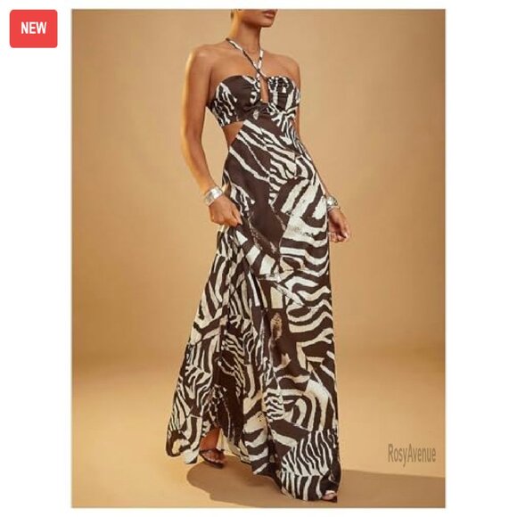 Women's Ruched Halter Dress Backless Cut Out Sleeveless Party - Picture 4 of 7